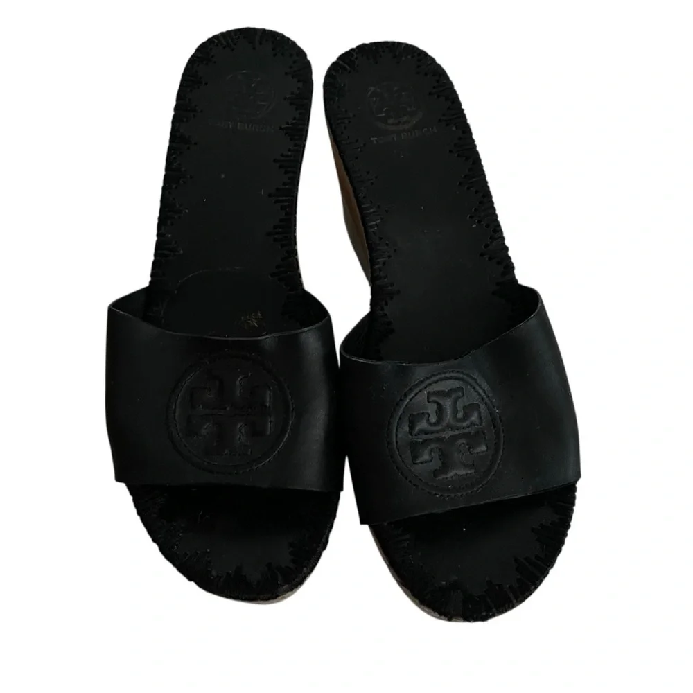 Tory Burch Black and Tan Mules with Plush Upper Women Size 6.5